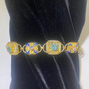 Barbara Garwood Blue and Moonstone Bracelet Mongolian Art 24K over Sterling